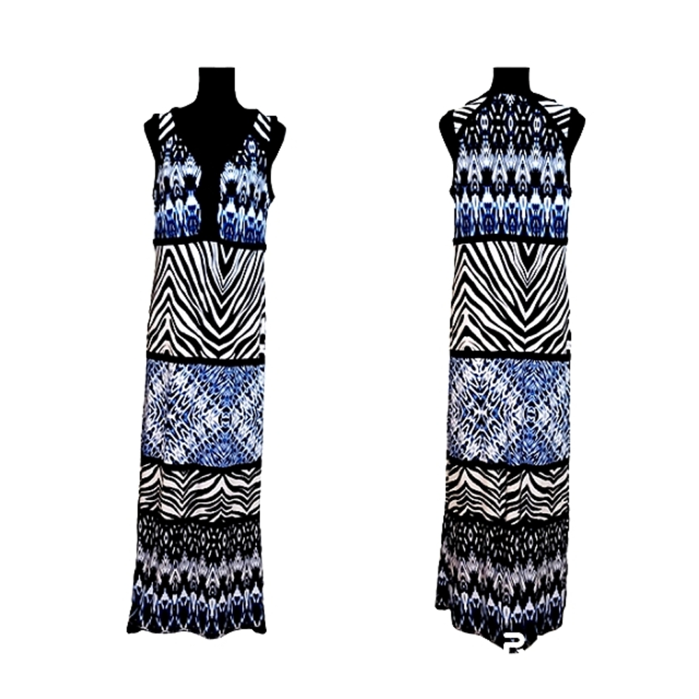 Chico's Knit Kit Stretch Jersey Animal Print Maxi Dress Women's Sz Med
